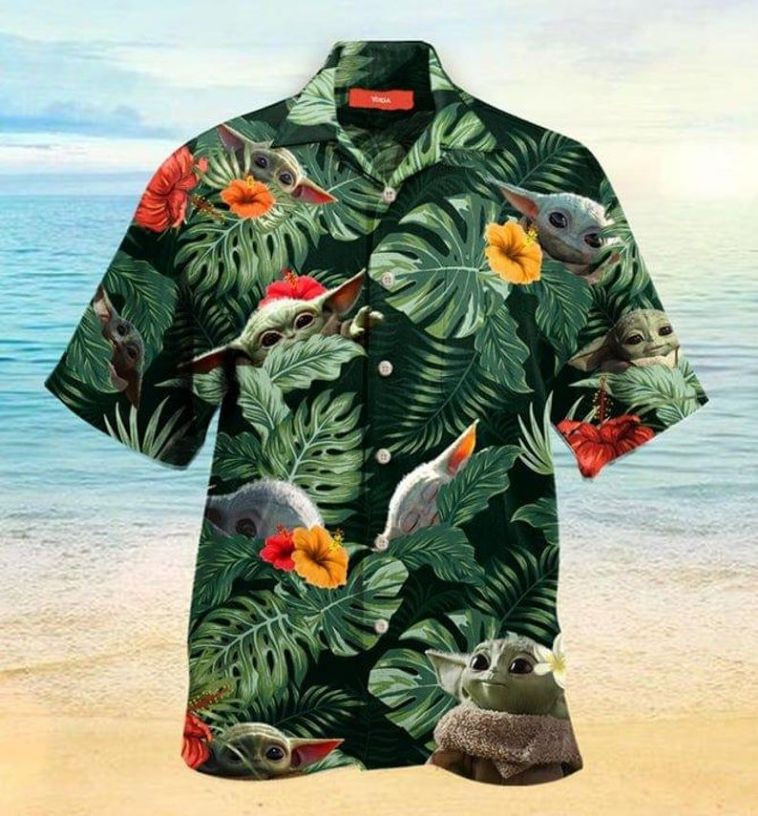 Star Wars Baby Yoda Floral Pattern Hawaiian Shirt