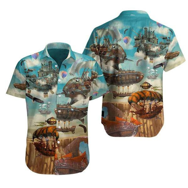 Steampunk Airship Sky Hawaiian Shirt