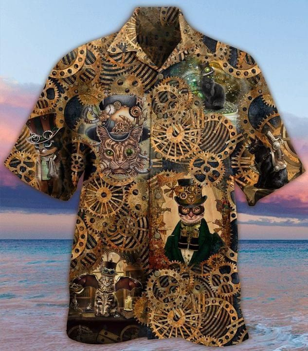 Steampunk Cat Print Hawaiian Shirt