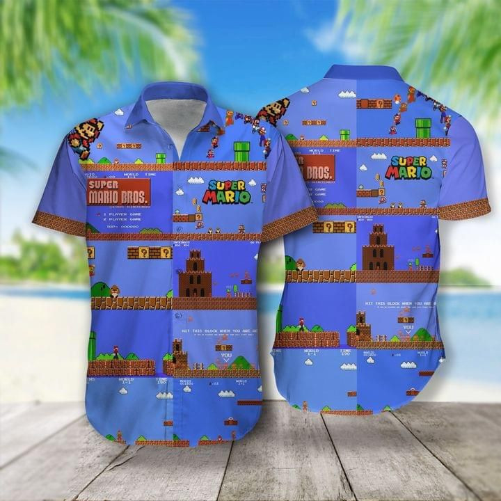 Super Mario Print Hawaiian Shirt