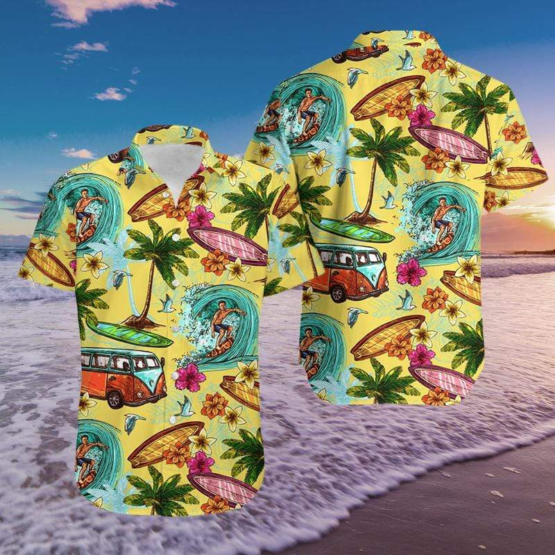Surfing And Camping Tropical Hawaiian Shirt