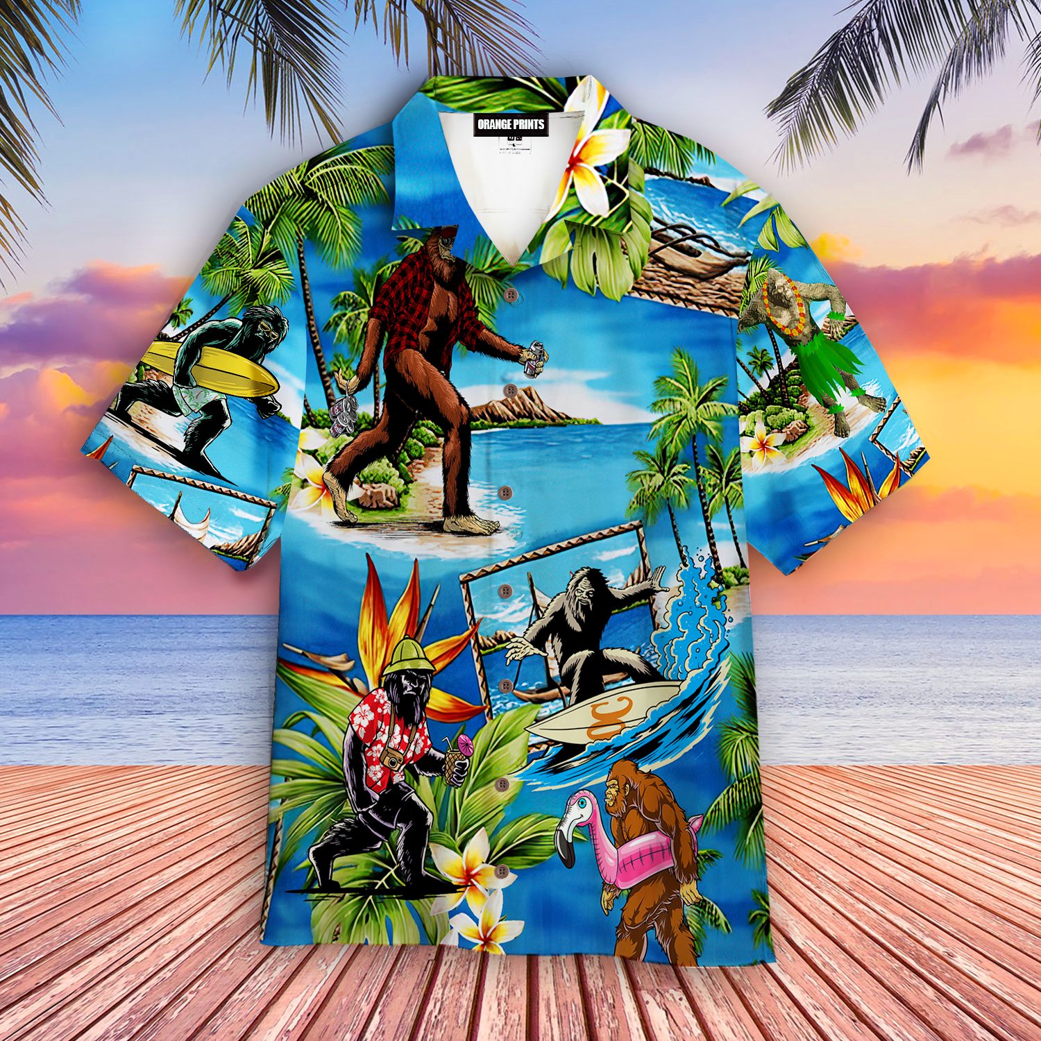 Surfing Bigfoot Hawaiian Shirt
