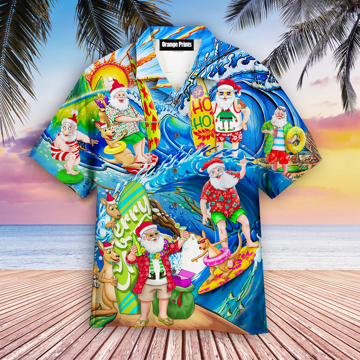 Surfing Funny Santa Christmas Hawaiian Shirt