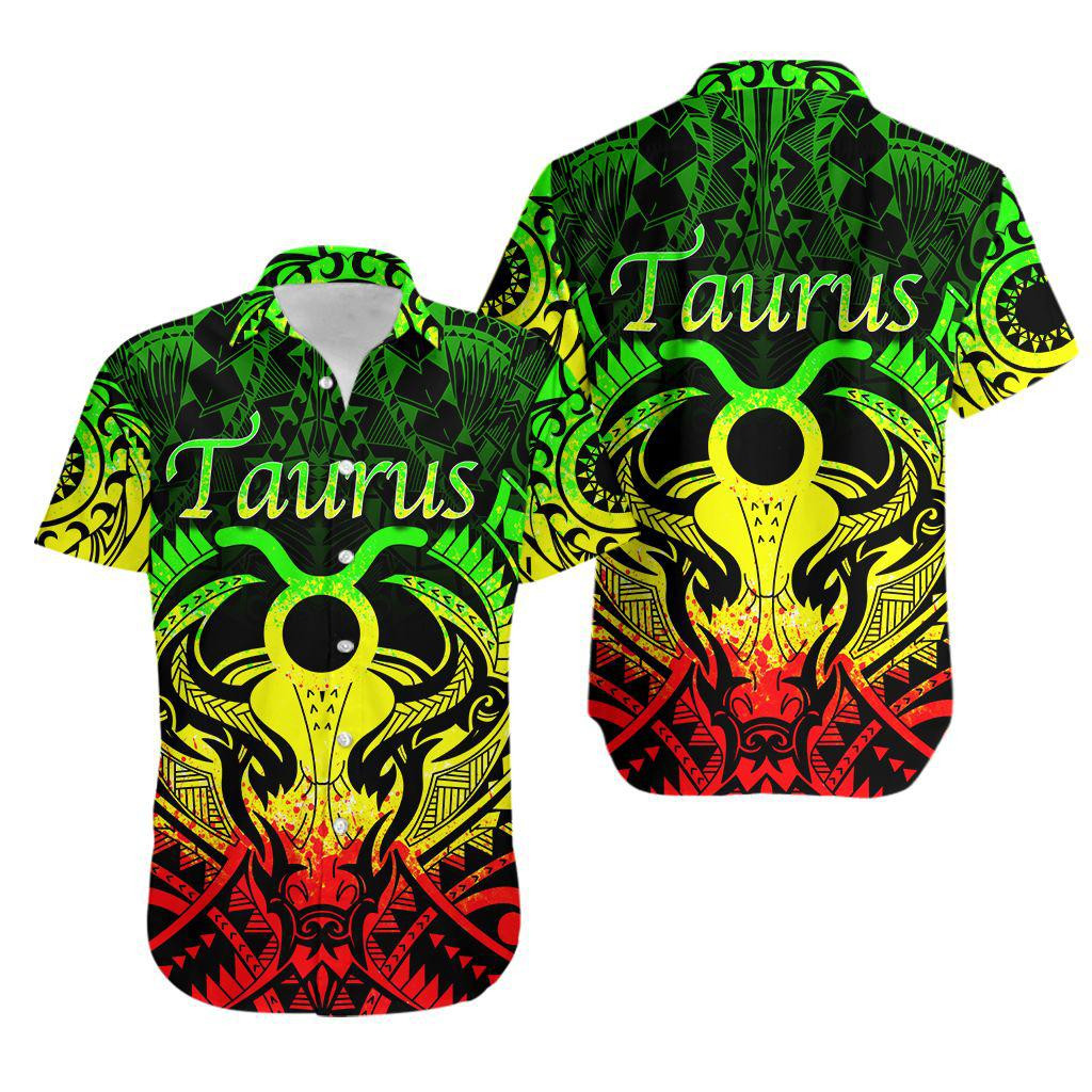 Taurus Zodiac With Symbol Mix Polynesian Tattoo Hawaiian Shirt