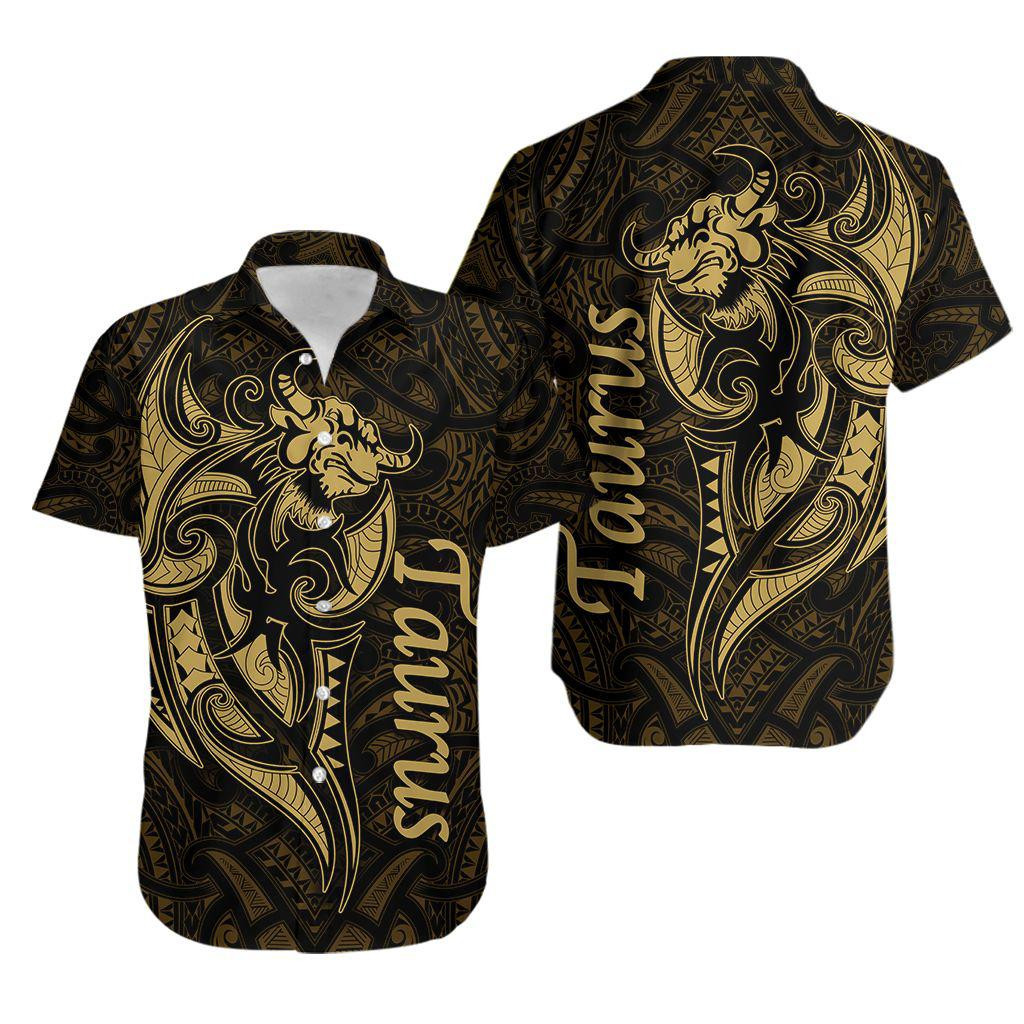 Taurus Zodiac With Symbol Mix Polynesian Tattoo Hawaiian Shirt