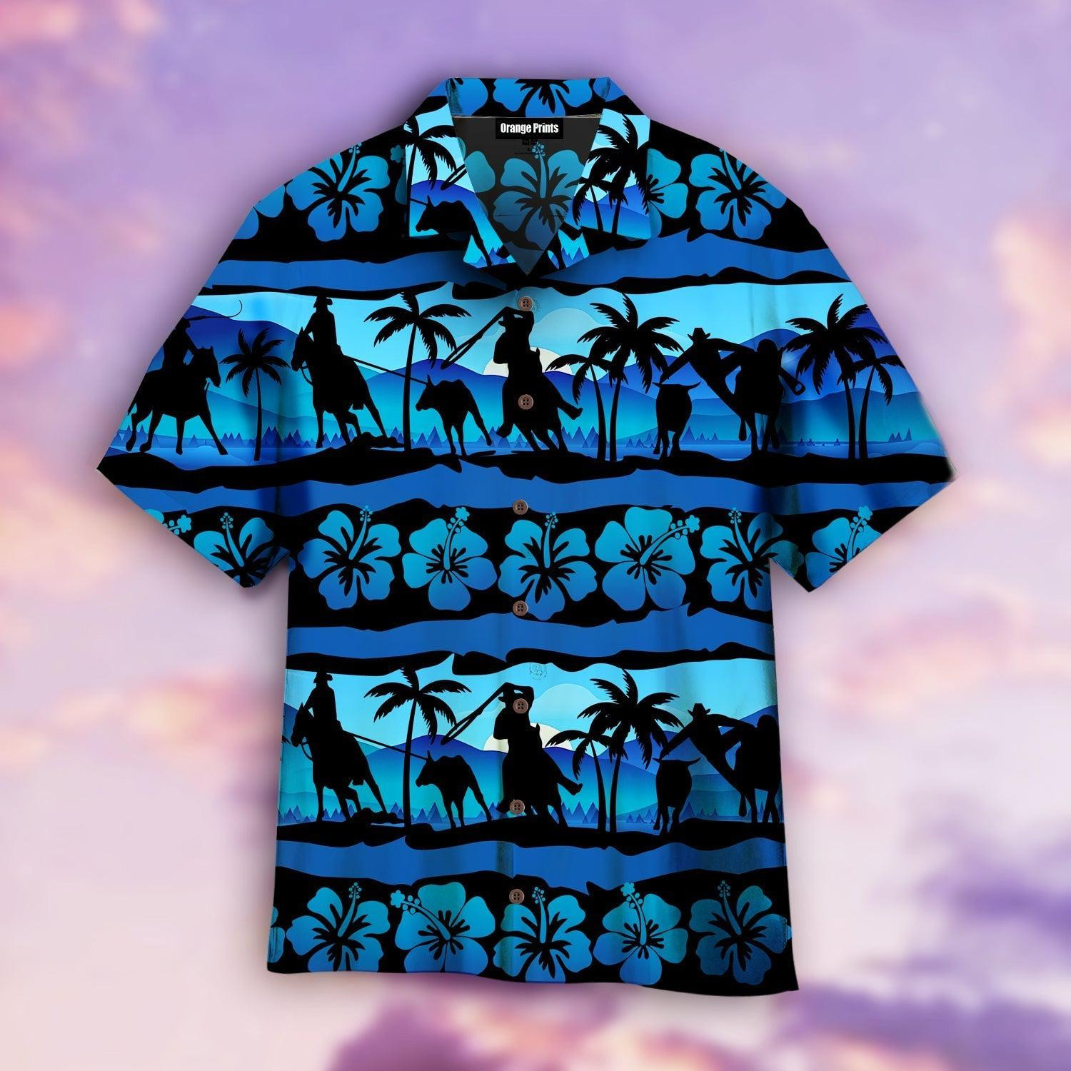 Team Roping Palm Floral Hawaiian Shirt