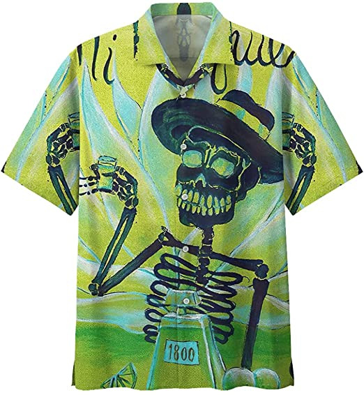 Tequila Mexicano Skeleton Art Camisa Tropical Hawaiian Shirt