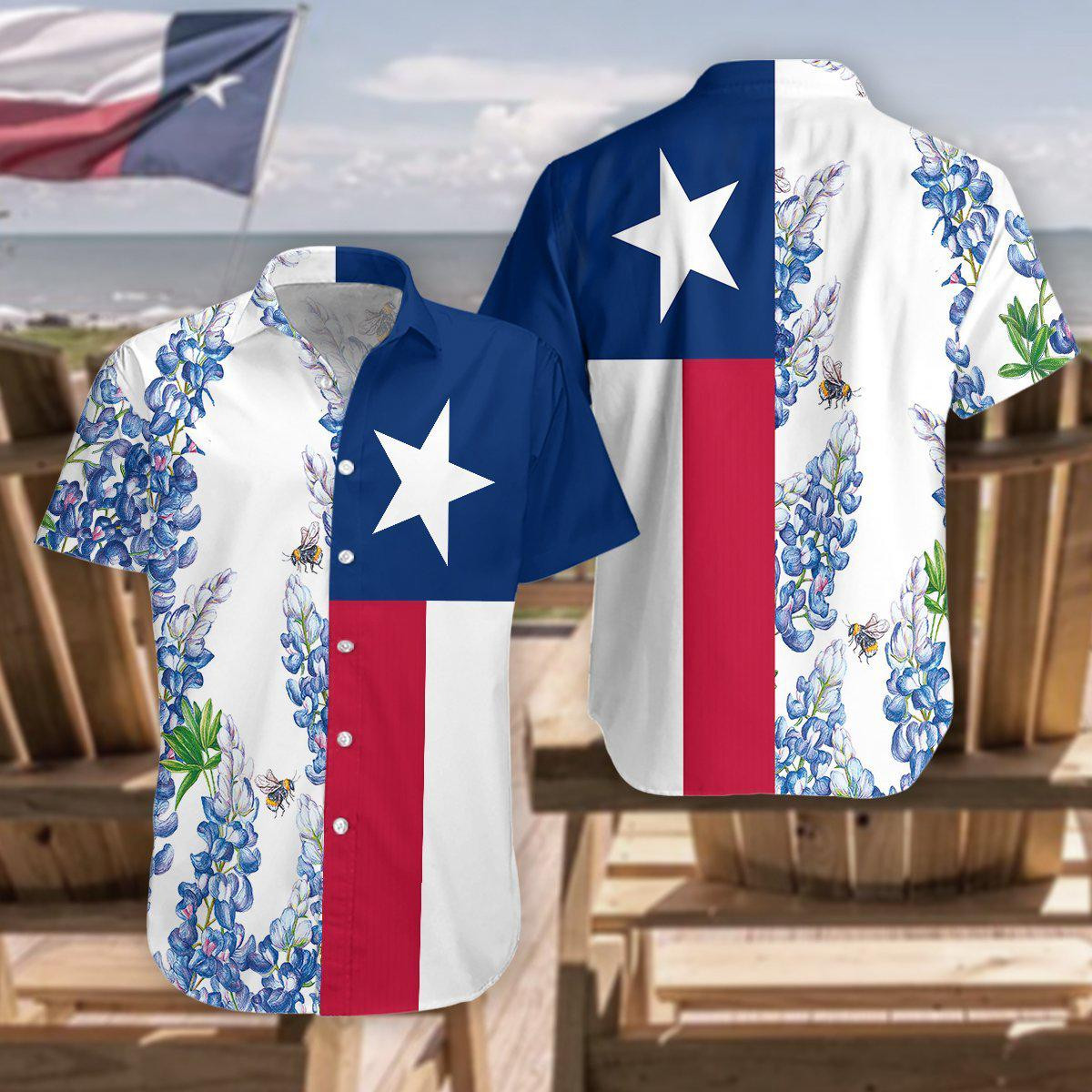 Texas Flag Bluebonnets Hawaiian Shirt