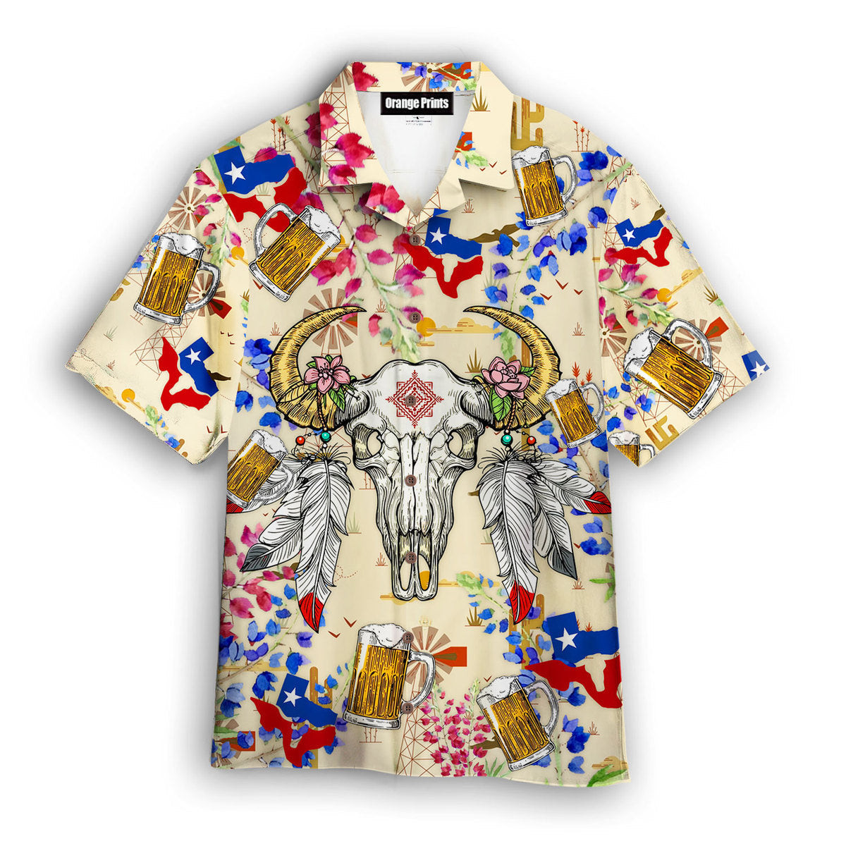 Texas Longhorn Bluebonnet Floral Hawaiian Shirt