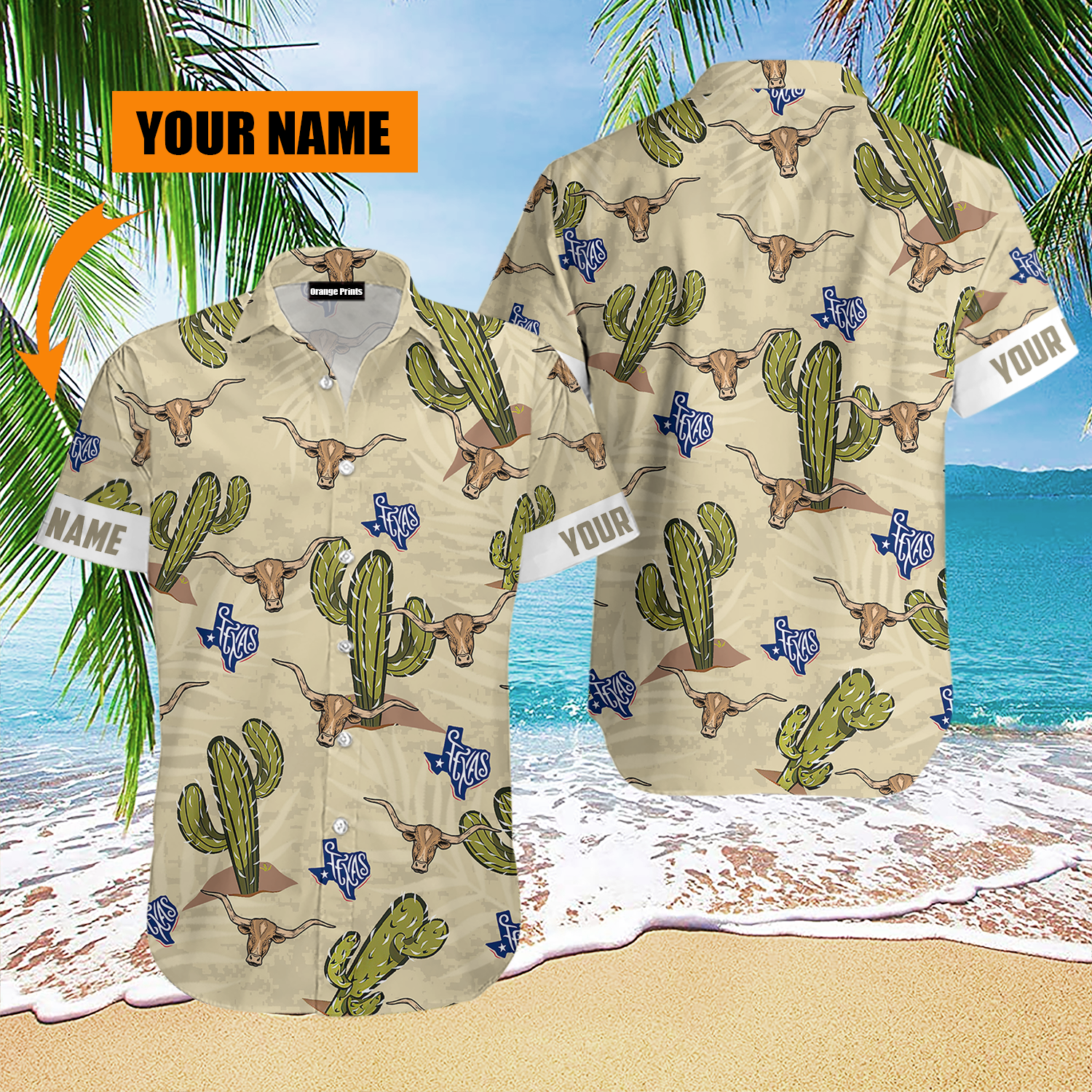 Texas Longhorn Cactus Personalized Hawaiian Shirt