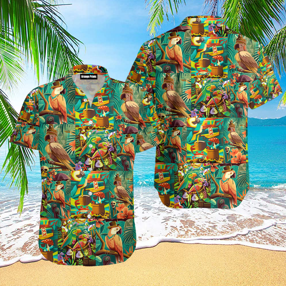 Tiki Tiki Parrot Art Hawaiian Shirt