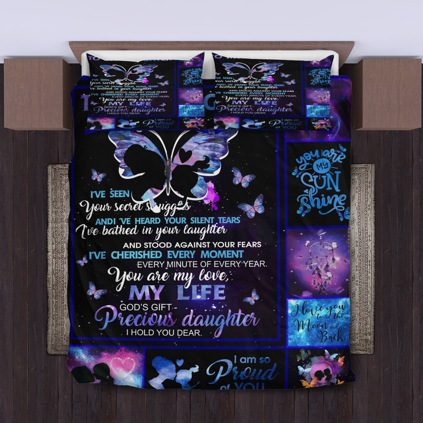 To My Daughter Butterfly Bedding Set Duvet Cover Pillowcase