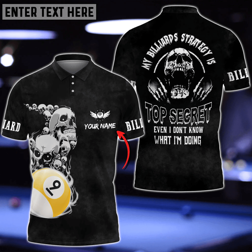 Top Secret Billiards Personalizedized 3D Print Shirt, Billiard skull Polo Shirt, Gift For Billiard Players