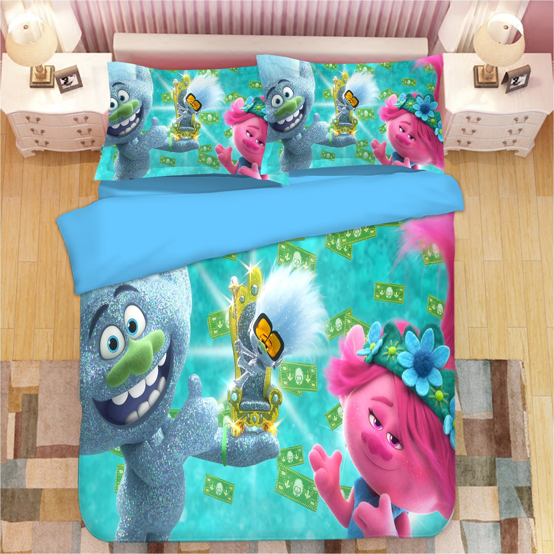 Trolls Poppy #14 Duvet Cover Quilt Cover Pillowcase Bedding Set Bed Linen Home Bedroom Decor