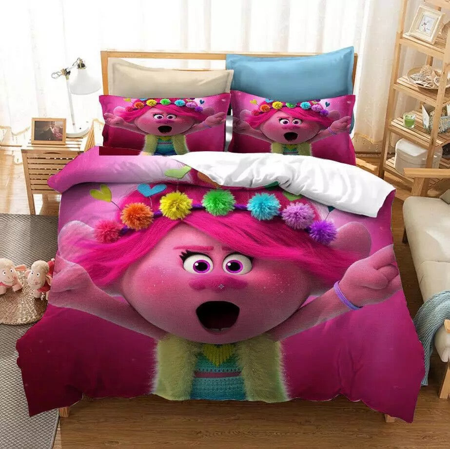 Trolls Poppy #6 Duvet Cover Quilt Cover Pillowcase Bedding Set Bed Linen Home Bedroom Decor