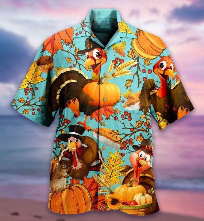 Turkey And Pumpkin Print Hawaiian Shirt