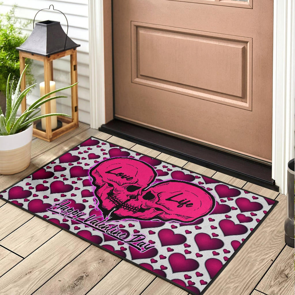 Valentine Rubber Doormat Couple Skull Love Life Happy Valentine Day Pink Heart Patterns Rubber Doormat Home Decor NT121101 - Image 3