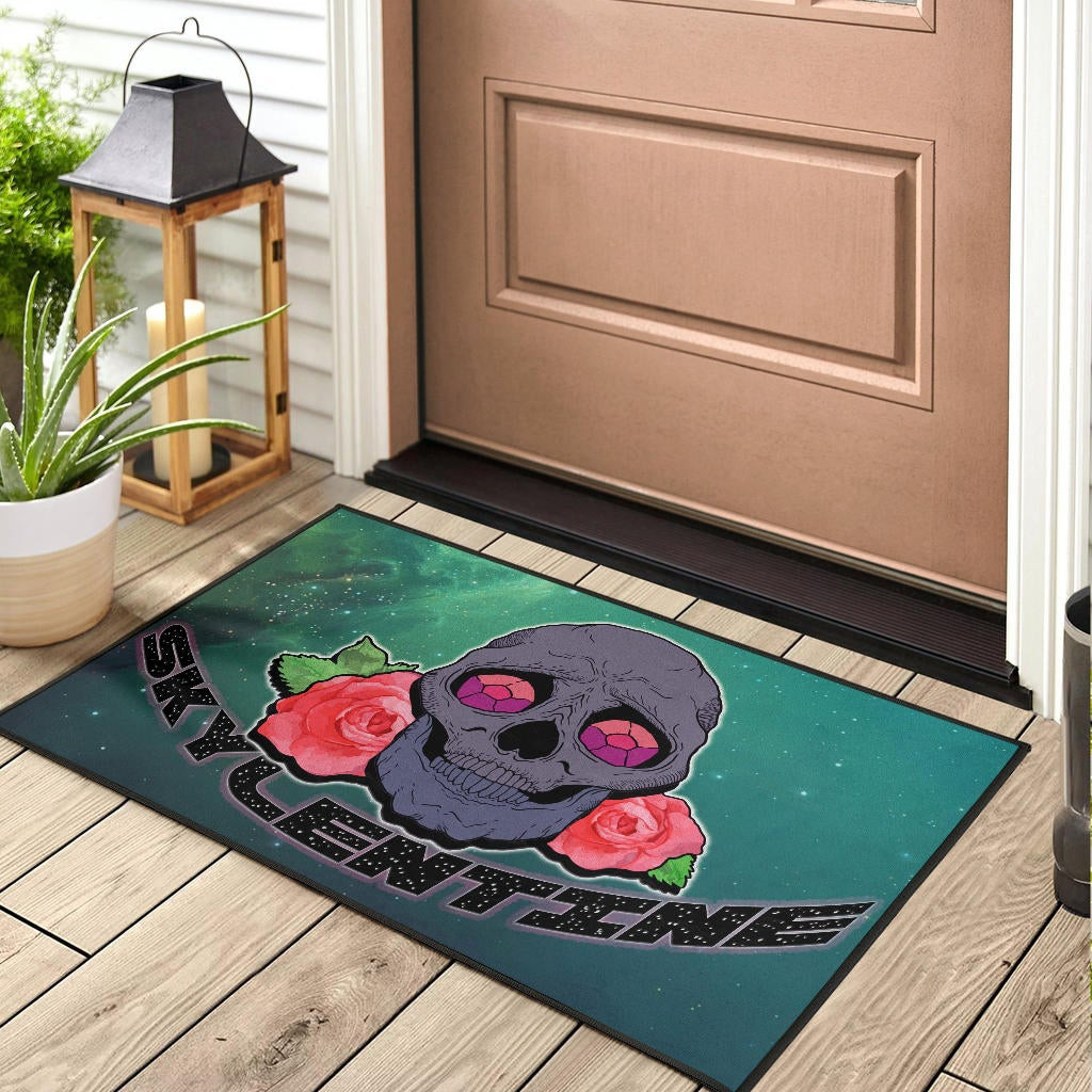 Valentine Rubber Doormat - Skull With Roses Green Galaxy Sky Skylentine Rubber Doormat Home Decor - Image 3