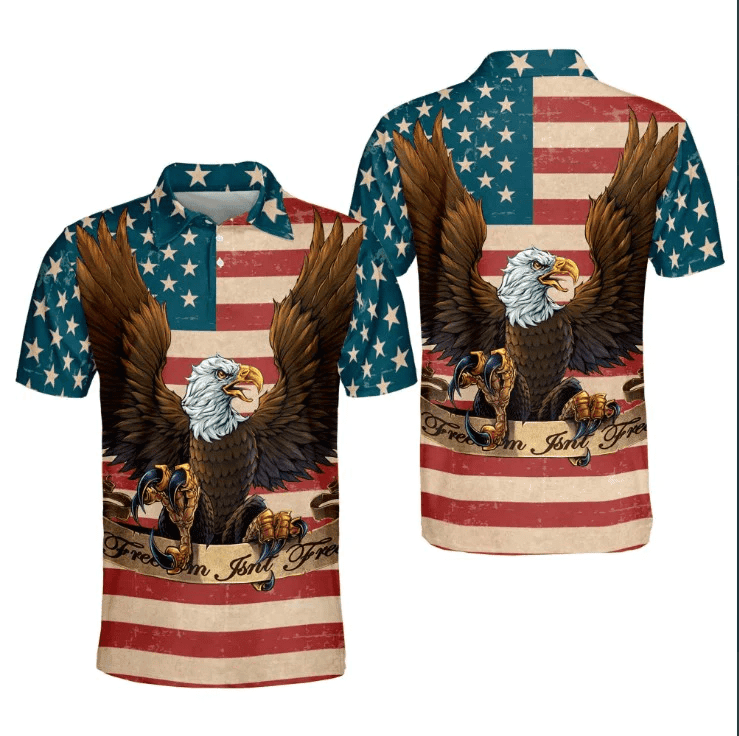 Vintage Freedom Isn't Free American Flag With Eagle Polo Shirt, Independence Polo Shirt, 4th of july Polo Shirt