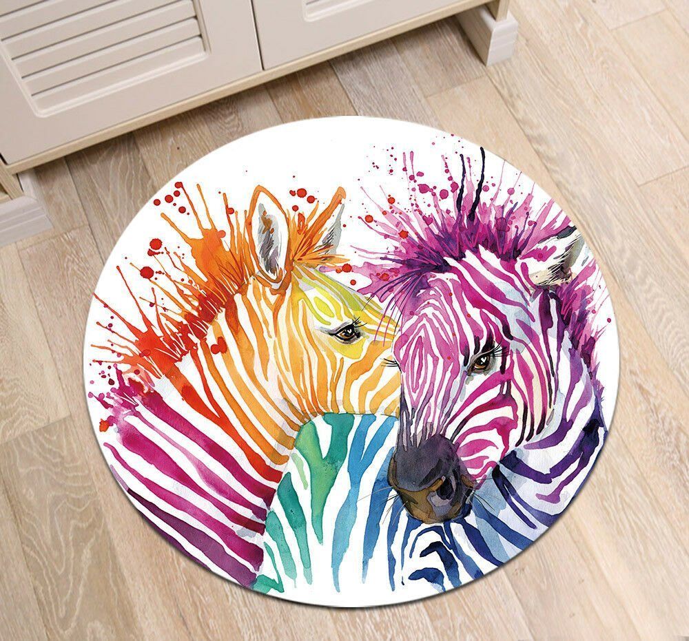 Watercolor Two Zebras Round Rug Carpet Bedroom Livingroom Home Decor
