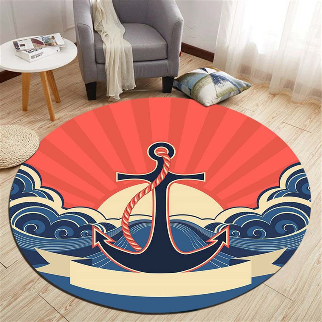 Wave With Anchor Round Rug Carpet Bedroom Livingroom Home Decor