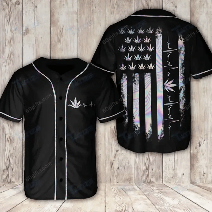 Weed Leaf Hologram 4th July Baseball Jersey