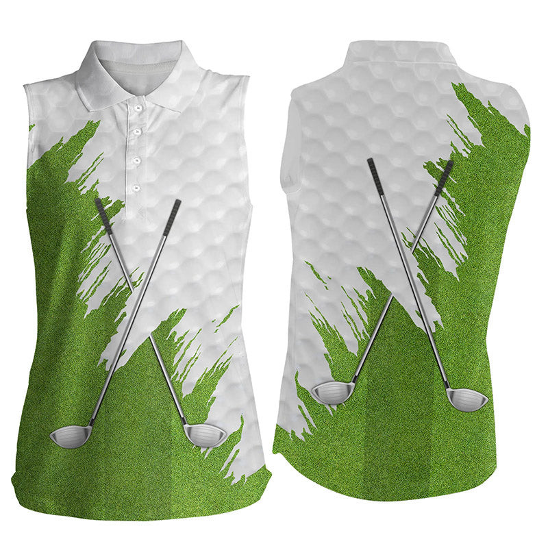 White And Green Golf Clubs Womens Sleeveless Polo Shirt Team Ladies Golf Tops