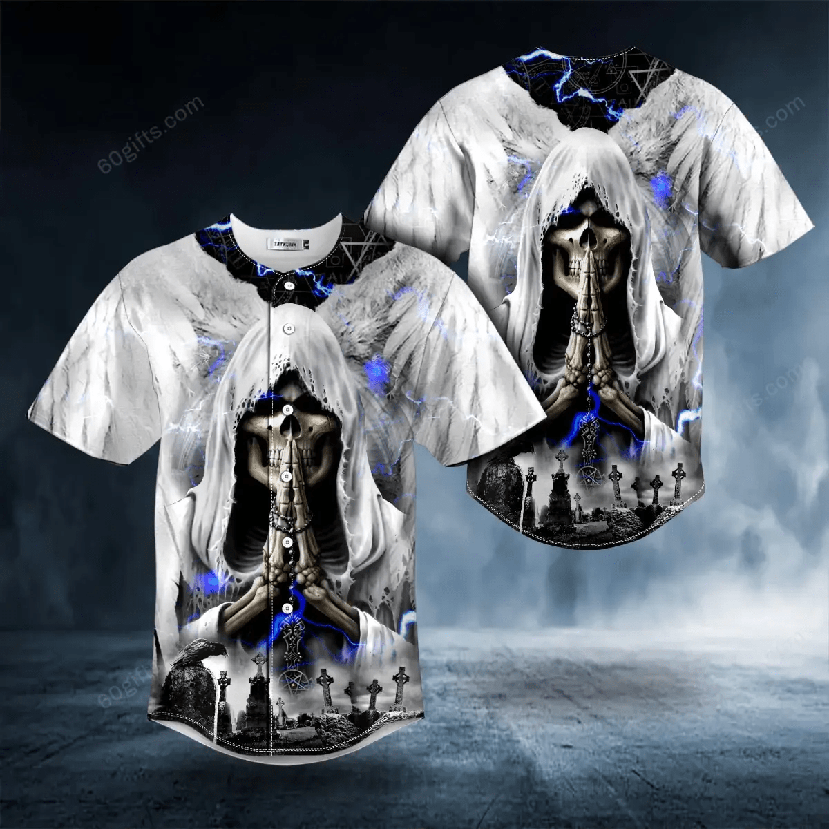 White Wings Grim Reaper Praying Baseball Jersey