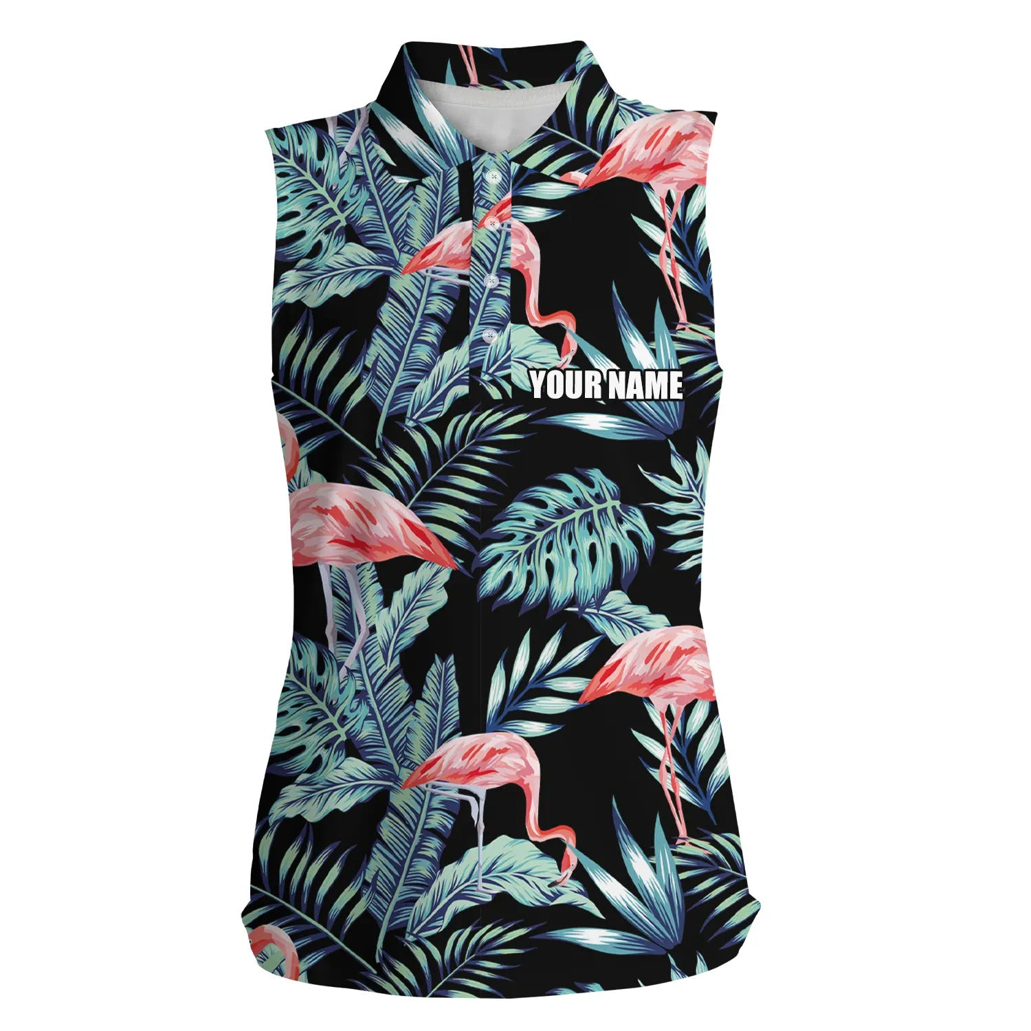 Women Sleeveless Polo Shirt Blue Forest Pattern Pink Flamingo Golf Shirts Personalized Golf Shirts For Women
