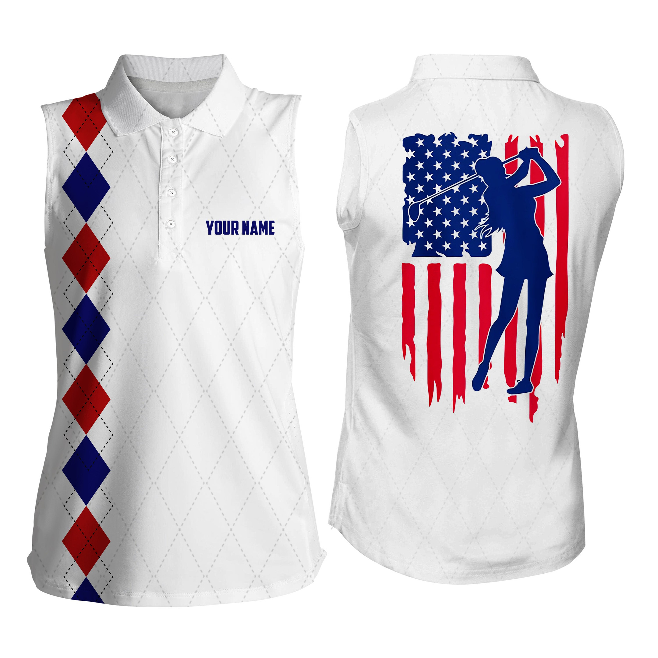 Womens Sleeveless Polo Shirt American Flag Patriotic Golf Shirts Personalized Golf Gifts