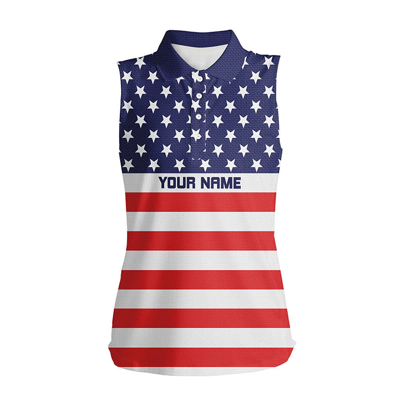 Womens Sleeveless Polo Shirt American Flag Patriotic Personalized Ladies Golf Top, Golfing Gifts