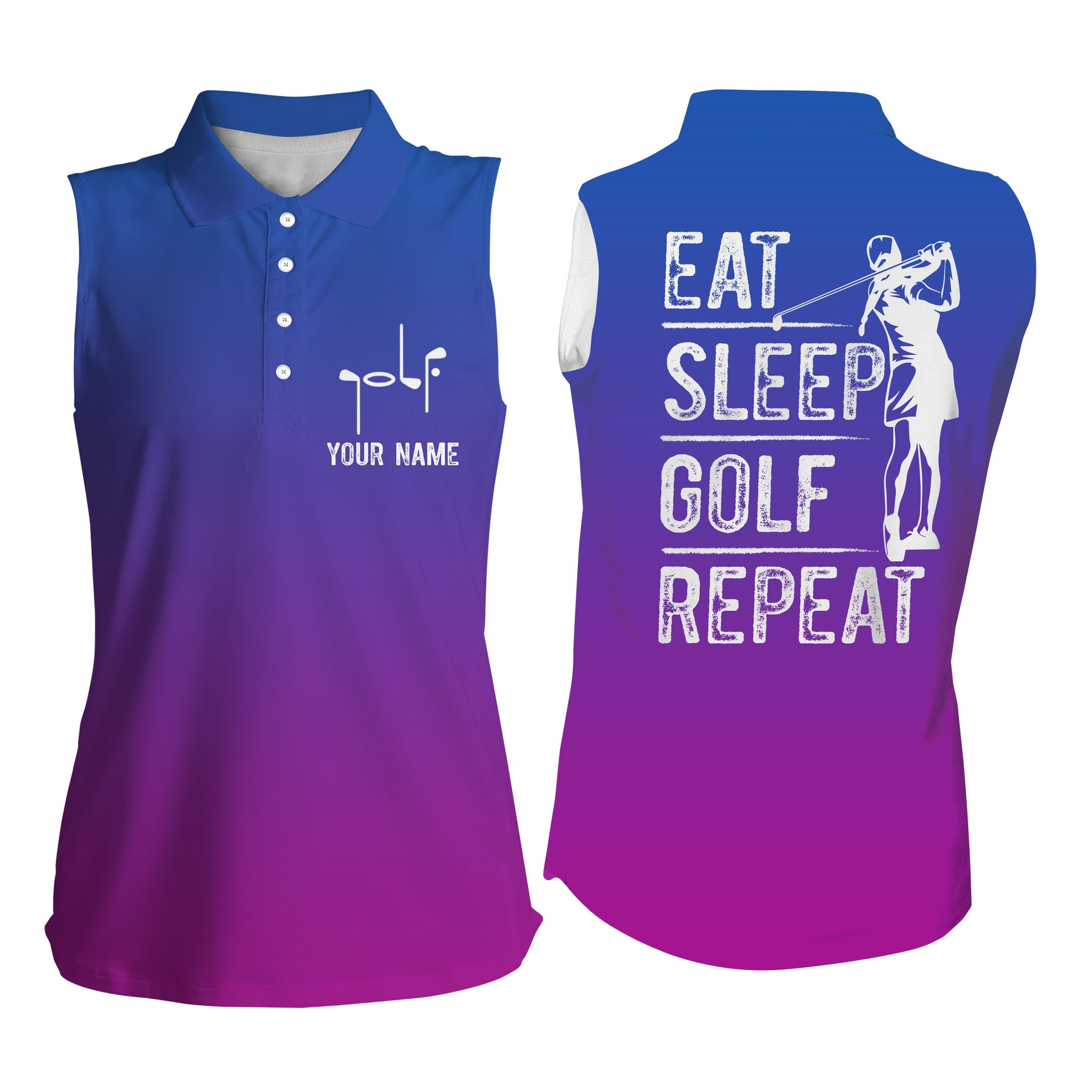 Womens Sleeveless Polo Shirt Personalized Gradient Color Eat Sleep Golf Repeat, Gifts For Golf Lovers