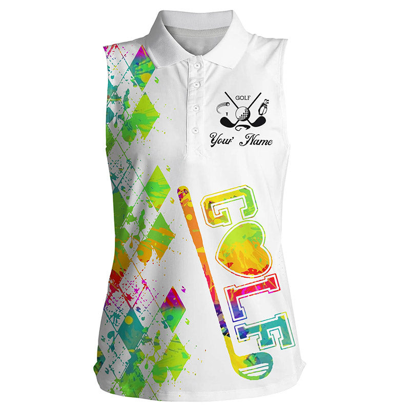 Womens Sleeveless Polo Shirt Personalized Watercolor Golf Clubs White Golf Shirt For Women