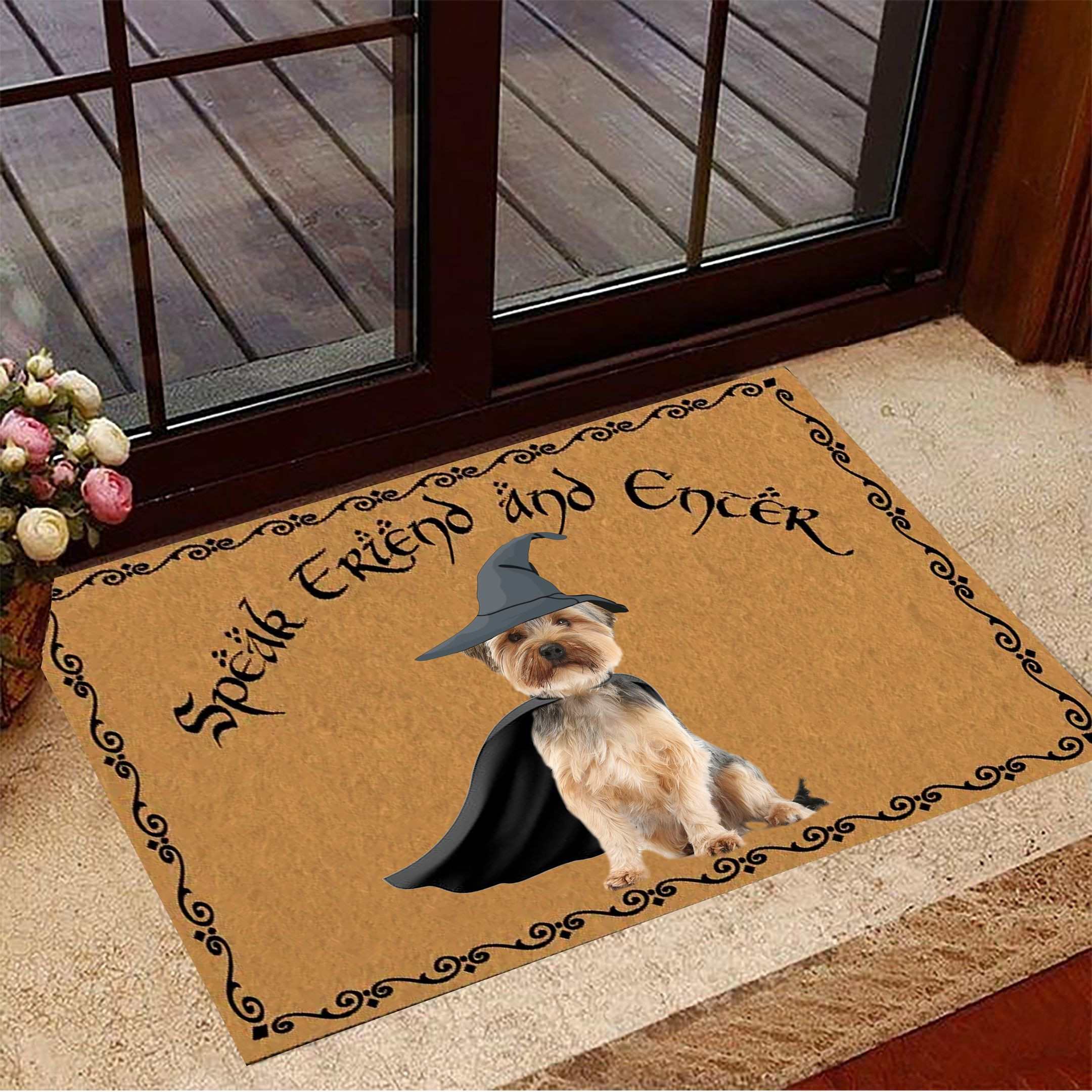 Yorkie Speak Friend And Enter Rubber Doormat Dog Gandalf Lord Of The Rings Decor Gift For Dog Lovers
