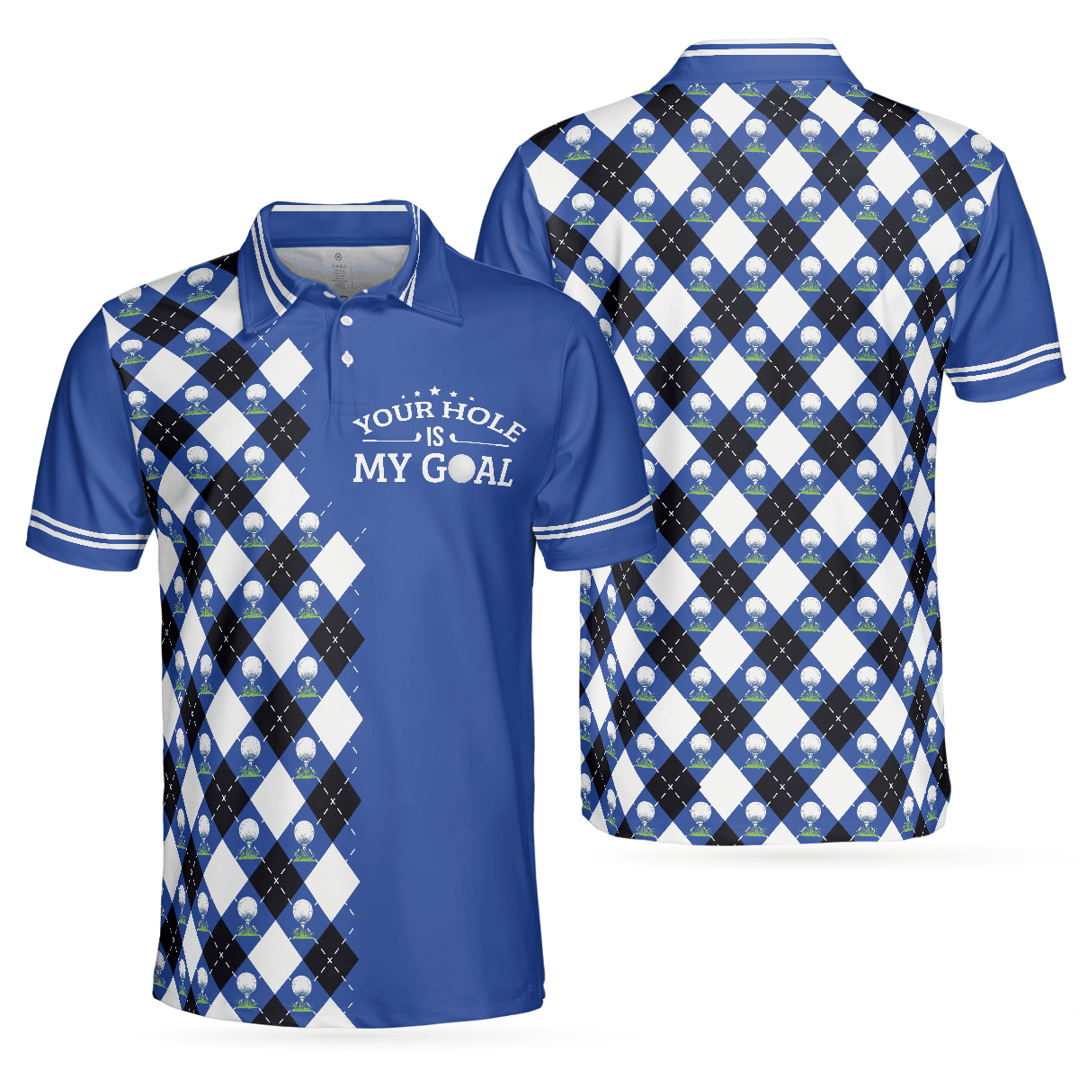 Your Hole Is My Goal Remastered Short Sleeve Golf Polo Shirt Blue Argyle Pattern Polo Shirt Best Golf Shirt For Men